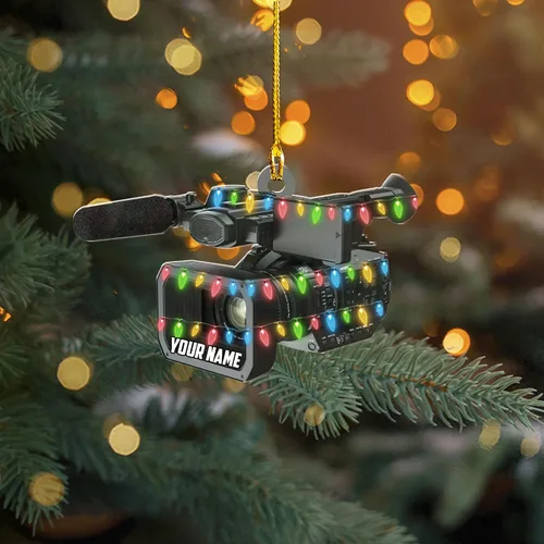 Vista 7 de Adorno personalizado para cámara, adornos de cámara personalizados para árbol de Navidad, cámara de película, adorno de Navidad, adorno