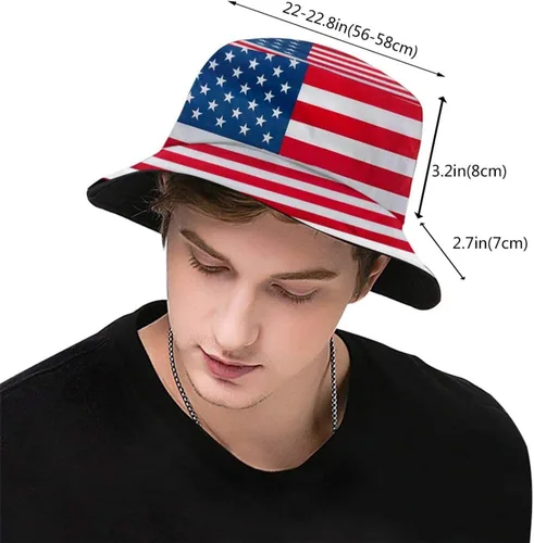 Vista 3 de Lindos sombreros de pescador con bandera patriótica de moda, sombrero de pescador para exteriores para mujeres y hombres
