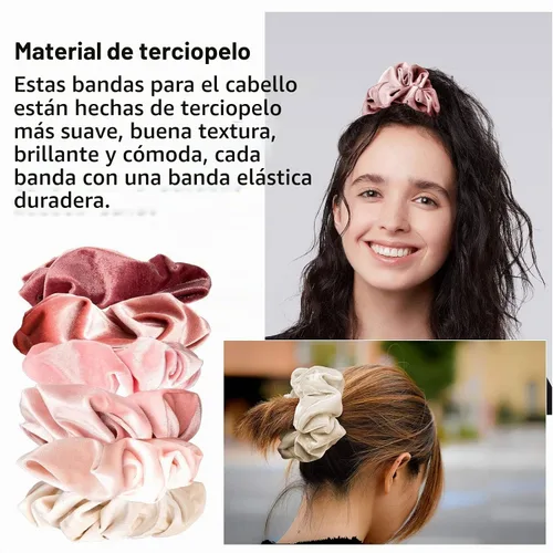 Vista 7 de Whaline Coleteros para el cabello con temática de rubor, bandas para el cabello de terciopelo grandes, color rosa, suaves, elásticas, accesorios