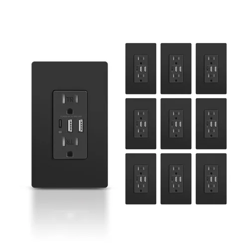 Vista 16 de TOPELER Toma de pared USB C negra, toma eléctrica de carga rápida de 30W 6.0Amp con 3 puertos USB (1*Tipo C y 2*Tipo A), receptáculo resistente a