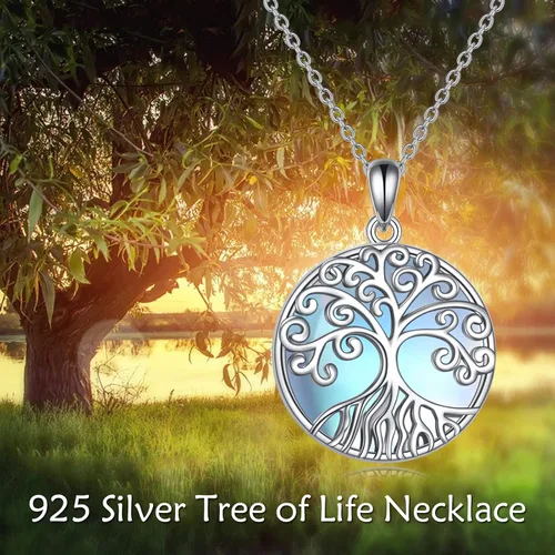 Vista 5 de Collar de árbol de la vida, collar con colgante de piedra de luna, plata de ley 925, regalo de joyería para mujeres, niñas y madres, Plata