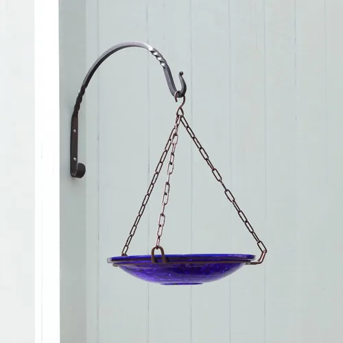 Vista 8 de Achla Designs 201-6030 Crackle Glass Hanging, 14 inl, baño para pájaros azul cobalto