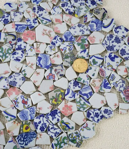 Vista 3 de Lanyani Azulejos de Porcelana de Cerámica Rota para Manualidades de Mosaico Azulejos de Mosaico de Plato de China Azul y Blanco Esmaltados