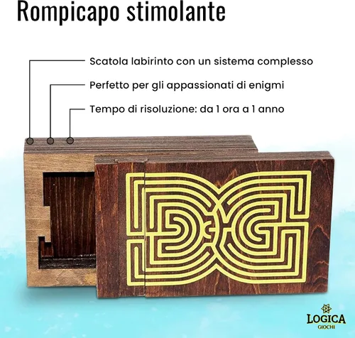 Vista 2 de Logica Jeux Art. Caja de laberinto - Rompecabezas de madera - Caja secreta - Dificultad increíble 5/6 - Colección Leonardo da Vinci