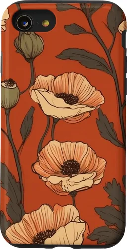 Vista 18 de iPhone 16 Floral Pattern Poppies Terracotta Poppy Flower Case