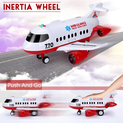 Vista 5 de Avión de juguete para niños de 15 pulgadas, grande con luz y sonido para niños de 3, 4, 5, 6, 7 años, ambulancia, avión, vehículo de juguete