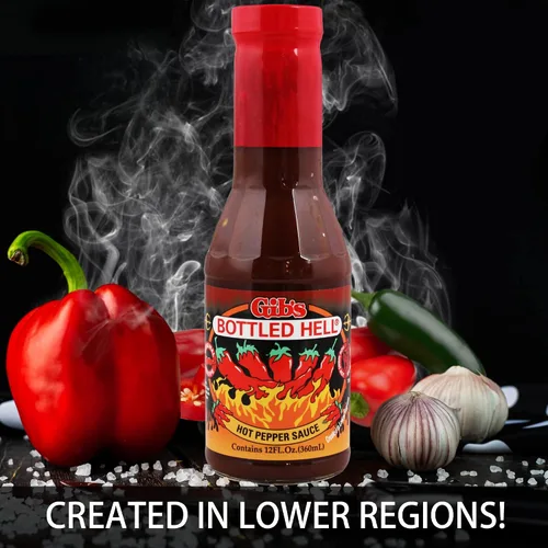 Vista 3 de Bottled Hell Salsa de pimiento picante - Original Receta distintiva de 12 onzas líquidas Condimento único de calor medio Creado con jalapeños