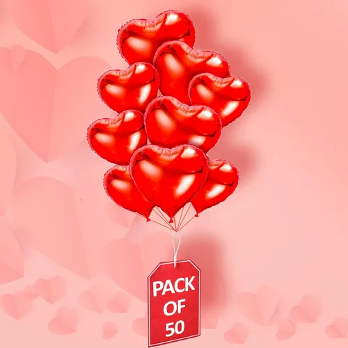 Vista 2 de kortes Globos de corazón rojo, 50 piezas de papel de aluminio de 10 pulgadas, kit de decoración del día de San Valentín, departamento de mujeres