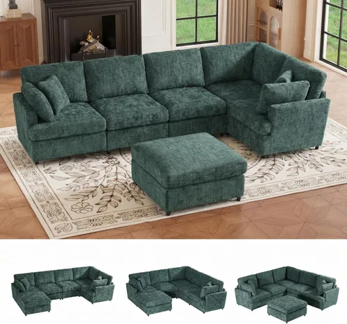 Vista 19 de Sofá seccional modular de 97 pulgadas con 5 asientos, sofá cómodo convertible en forma de L con almacenamiento en reposabrazos y dos almohadas