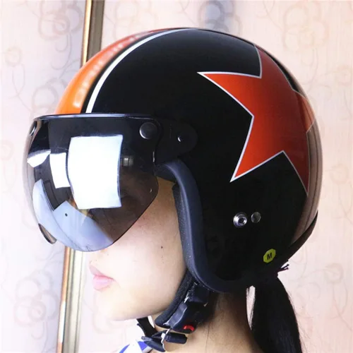 Vista 5 de Visera universal de casco retro de 3 broches a prueba de viento, visera de casco de motocicleta de media cara, lente de visera abatible