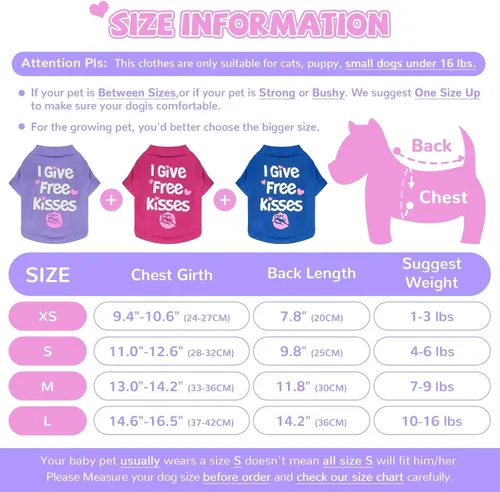 Vista 3 de PETCARE Paquete de 3 camisas para perros pequeños, ropa para cachorros, camisetas de algodón suave de manga corta para perros pequeños, niñas