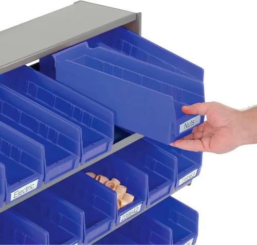 Vista 3 de Global Industrial Estante para banco de 3 estantes, (24) 4" W contenedores azules, 33x12x21