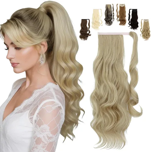 Vista 29 de FELENDY Extensión de cola de caballo, extensiones de cabello largo envolvente de 18 pulgadas, extensiones de cabello ondulado y rizado con clip