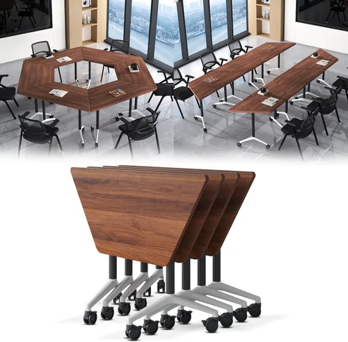 Vista 28 de 2Pack Folding Conference Table, 47.2in Modular Training Table with Wheels Grey