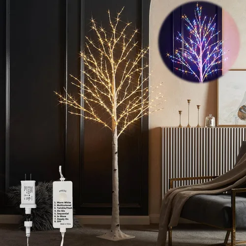 Vista 11 de LITBLOOM Árbol de abedul iluminado con ramas enchufables con 8 funciones, de 4 pies, 200 luces LED blancas cálidas y multicolor para decoración