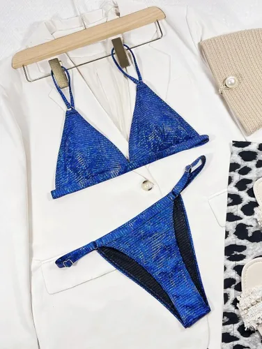Vista 3 de YAUASOPA Bikini brillante para mujer, traje de baño de dos piezas con tanga