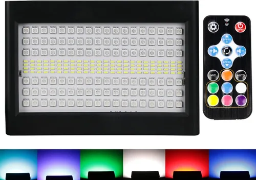 Vista 2 de Luces estroboscópicas LED de 204 RGB Color Mini Flash Iluminación de escenario Control de velocidad de flash ajustable con control remoto para DJ