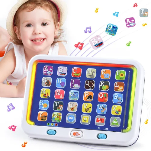 Vista 8 de PLAY Juguetes bilingües de aprendizaje de español e inglés para niños pequeños de 1 a 3 años, tableta de aprendizaje interactiva para niños