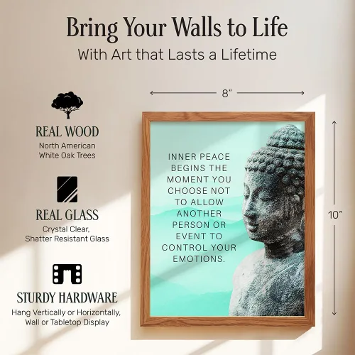 Vista 7 de Impresión artística de estatua de Buda del budismo ENMARCADA - Decoración de pared con cita zen inspiradora y motivacional para baño, hogar