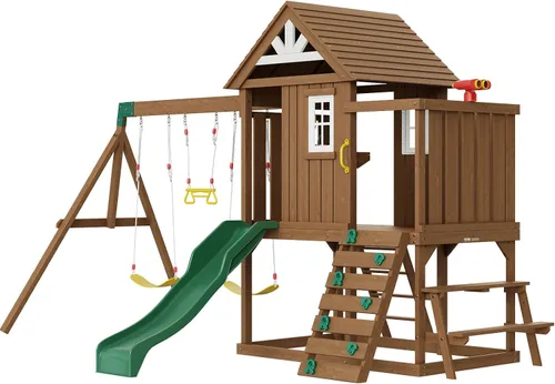 Vista 12 de VEVOR Juegos de columpios para patio trasero, con 1 asiento de columpio de platillo, 1 asiento de columpio de cinturón, juego de columpio