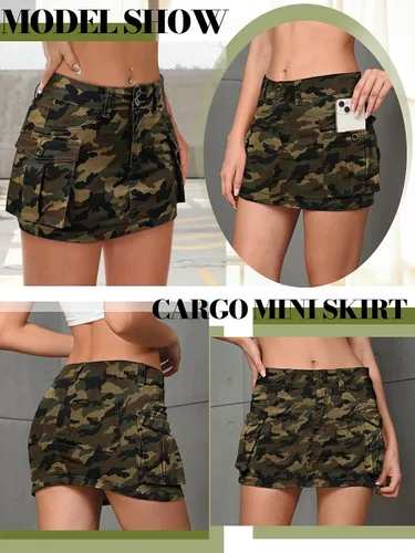 Vista 3 de Falda de mezclilla tipo cargo para mujer, mini, cintura baja, con botones y bolsillos con solapa Y2K