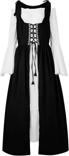 Vista 3 de Disfraz de Halloween para mujer, disfraz medieval renacentista para mujer, vestido de cosplay