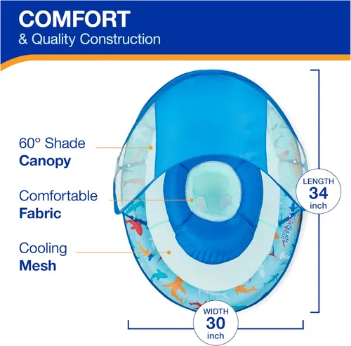 Vista 8 de SwimWays Baby Spring Float, Baby Pool Float with Canopy, Swim Training PFD, Swimming Pool Accessories for Babies and Toddlers 9-24 Months