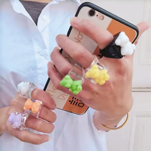 Vista 5 de 26 unids lindo Egirl color caramelo resina pequeño oso gomoso anillo dulce acrílico corazón anillo conjunto para mujeres niñas fiesta cumpleaños