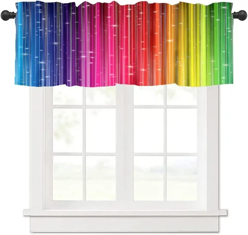 Vista 6 de Cenefa de cortina geométrica para ventanas, cenefa moderna con bolsillo para barra, 1 panel, cortinas cortas abstractas para playa, cortinas cortas