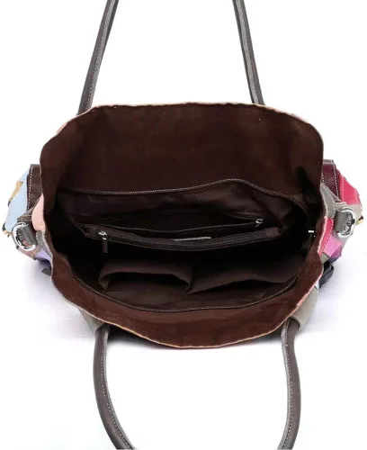 Vista 6 de Bolso Boston multicolor para mujer, de cuero genuino, colorido, grande, bolso de mano