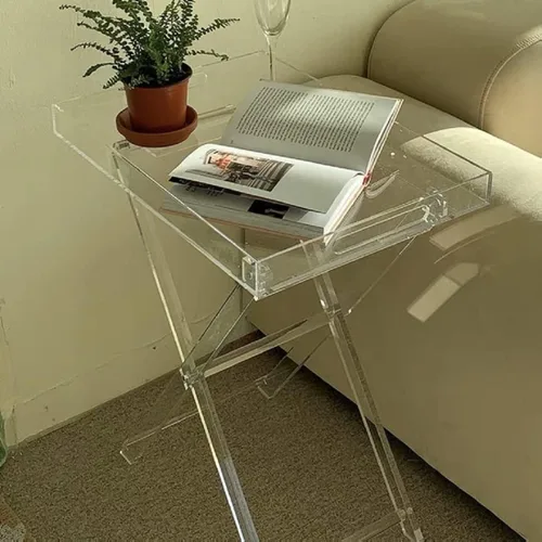 Vista 7 de Mesa plegable de acrílico, mesa auxiliar auxiliar de acrílico transparente, mesa de servicio portátil, mesa de centro cuadrada moderna para espacios