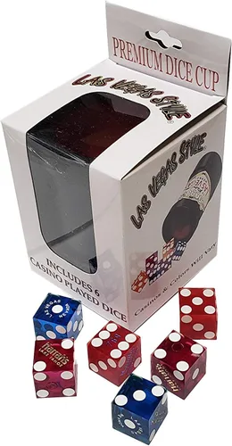 Vista 3 de Cyber-Deals Taza de dados premium con 3 pares de dados auténticos de 0.748 in de Nevada Casino de dados jugados a la mesa
