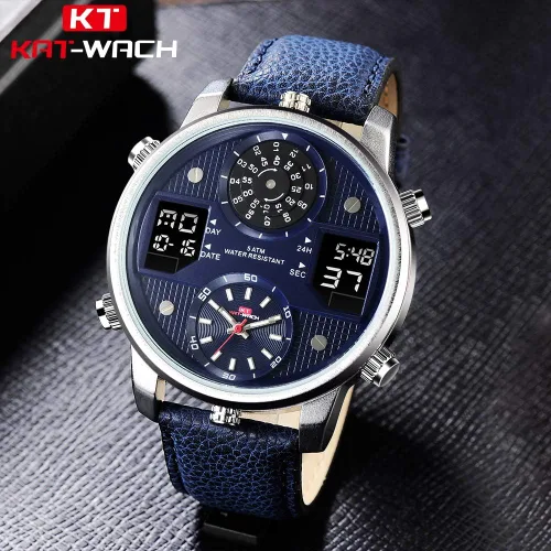 Vista 7 de KAT-WACH Relojes casuales para hombre reloj de cara grande para hombre 1969in reloj tres tiempos caja azul reloj impermeable 5ATM pantalla analógica