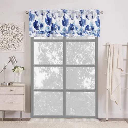 Vista 4 de ACHIM Panel de cortina para ventana de campo de amapolas, 50 pulgadas de ancho, 84 pulgadas de largo, bolsillo para barra de 1.5 pulgadas, color Azul