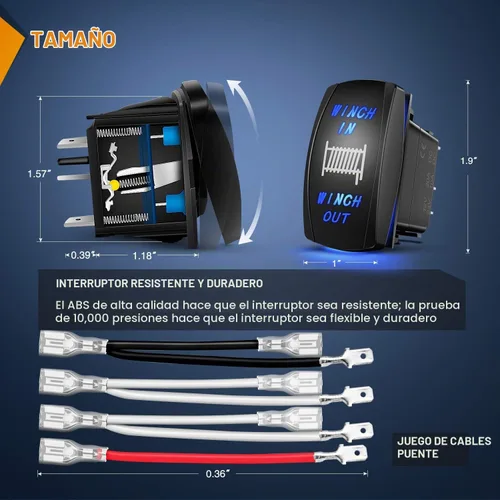 Vista 2 de Nilight 90005B Interruptor Basculante Láser Momentáneo de 7 Pines para Cabrestante en Kit de Arnés de Cableado para Cabrestante 20A/12V 10A/24V Azul