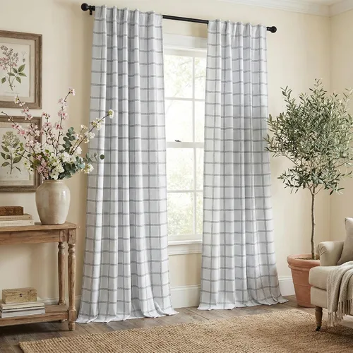 Vista 12 de NICETOWN Cortinas de Granja a Cuadros 100% Opacas de 96 Pulgadas de Largo, Juego de 2 Paneles para Sala de Estar y Dormitorio, Cortinas a Cuadros