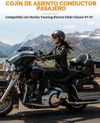 Vista 7 de XMT-MOTO Cojín para Asiento de Conductor y Pasajero Compatible con Harley Davidson Touring Electra Glide Classic 1997-2007