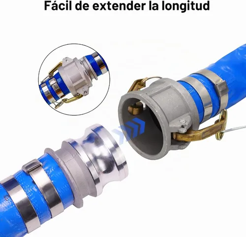 Vista 4 de Manguera de descarga plana de PVC de 1 pulgada x 50 pies con accesorios de aluminio Camlock C y E, montaje de bloqueo de leva, conjunto de manguera