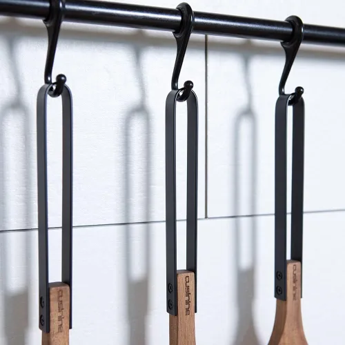 Vista 7 de Utensilios de madera para cocina de madera de acacia, hermoso diseño moderno, cabezales de madera rústica y asas de acero inoxidable, resistentes a