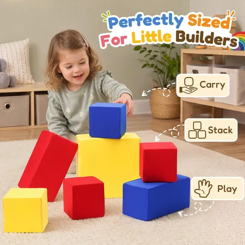 Vista 5 de Bloques de espuma para niños pequeños, bloques de construcción suaves para niños pequeños, bloques apilables coloridos para niños, 7 piezas