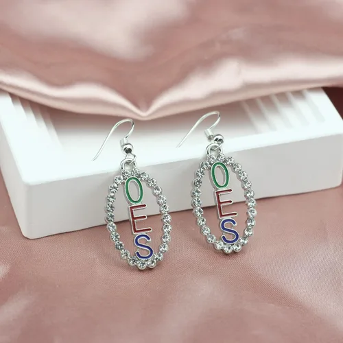 Vista 4 de Pendientes de gota con diamantes de imitación Orden de la Estrella del Este, regalo de símbolo OES, joyería griega de hermandad de mujeres y niñas