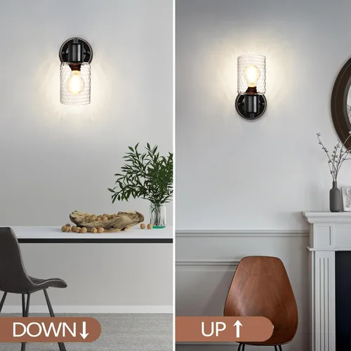 Vista 3 de Juego de 2 apliques de pared - Luces de tocador negras mate para baño, accesorios de luz de pared modernos con interruptor giratorio - Luz