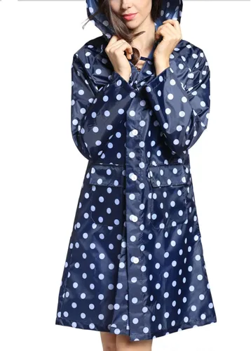 Vista 3 de Tonfei Women's Long Waterproof Raincoat Cute Polka Dot Lightweight Packable Rain Jacket with Hood for Women Teen Girls