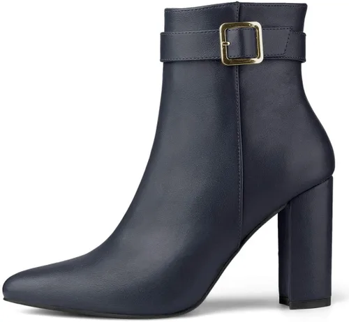 Vista 7 de Allegra K Botines de tacón decorativo con hebilla en punta para mujer