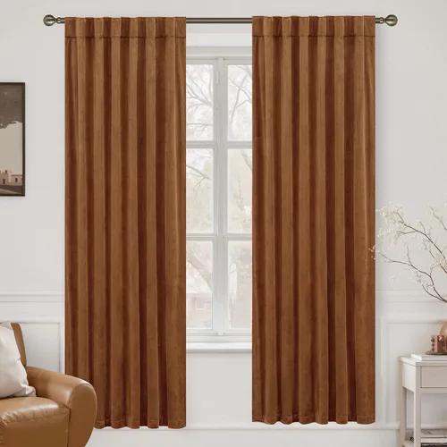 Vista 31 de LAMIT - Paneles de terciopelo beige para sala de estar de 72 pulgadas de largo, elegantes cortinas aisladas térmicamente e insonorizadas