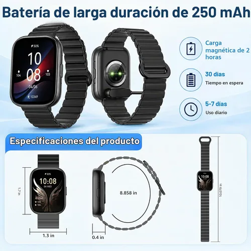 Vista 9 de Smart Watch with Call/Dial, Bluetooth Call, 1.75" HD Fitness Tracker, Black Black 1.75