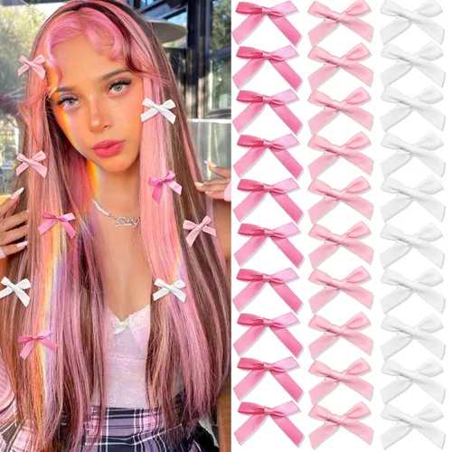 Vista 27 de 20 piezas de lazos negros para el cabello con cinta, clips tipo cocodrilo para el cabello, pasadores para el cabello para adolescentes, pinzas
