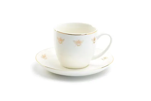 Vista 4 de Gracie China Gold Bee - Taza de té o café de porcelana y platillo de 9 onzas (juego de 2)