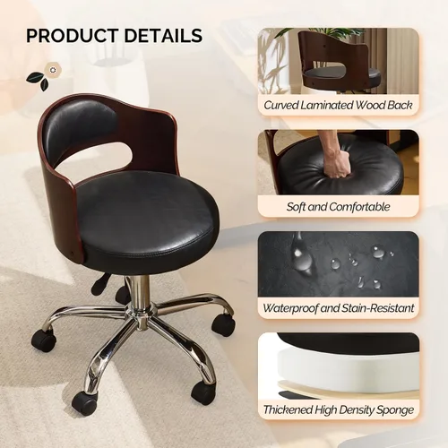 Vista 3 de VINGLI Silla de Escritorio de Oficina en Casa sin Brazos, Silla Giratoria Ajustable, de Doble Uso con/sin Ruedas, Pequeña Silla de Trabajo Curvada
