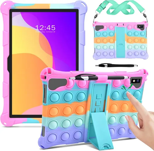 Vista 10 de DETUOSI Funda de silicona para tablet VASTKING KingPad K10 Pro, con lápiz stylus y correa para el hombro, funda protectora suave multiángulo